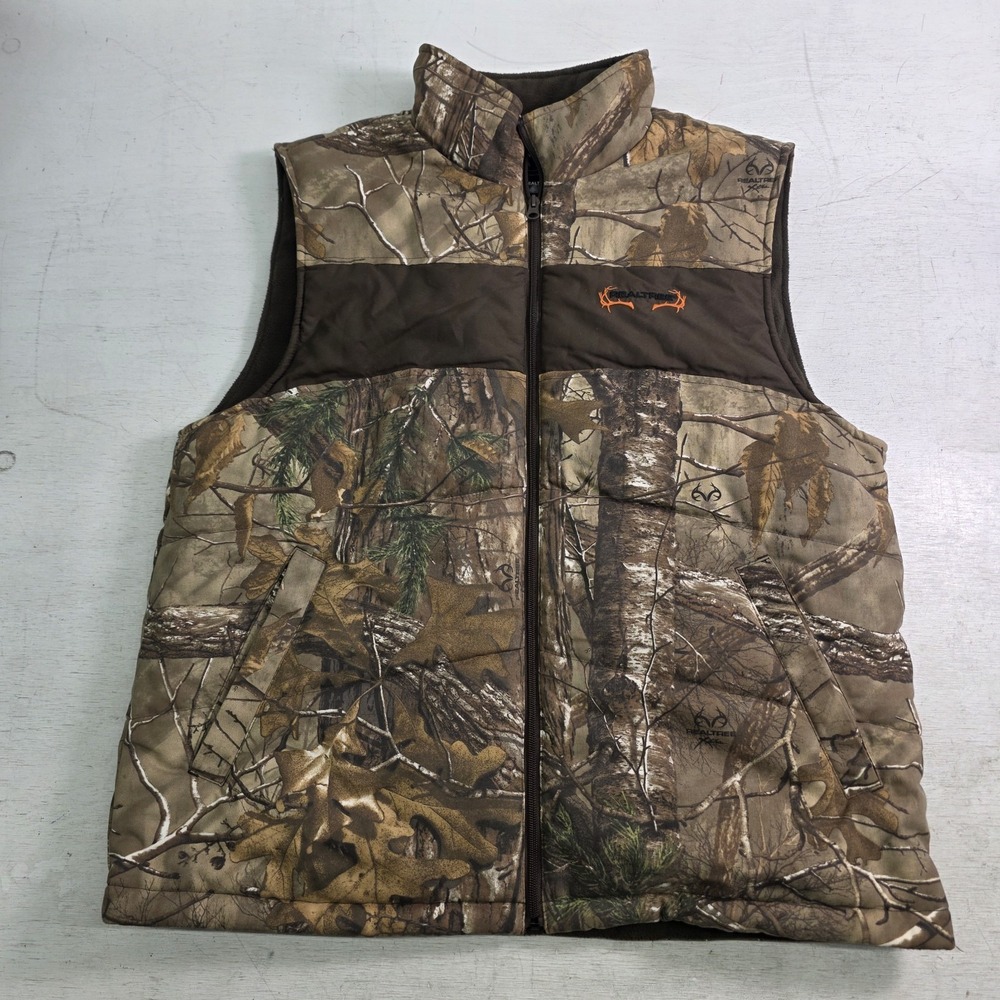 Realtree Xtra Camo Puffer Vest Men's Size L Fleece Lined Full Zip Outdoors VG